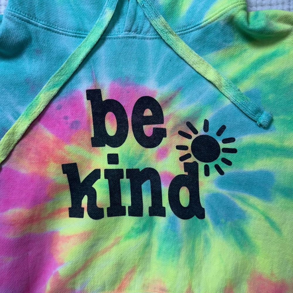 Unisex Be Kind Bright Rainbow Tie Dye Hoodie Graphic Sweatshirt Size Large - Picture 2 of 8